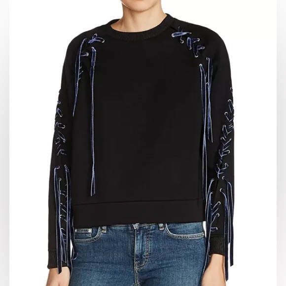 NEW Maje Triangle Lace-Up Detail Sweatshirt in Black Size Medium